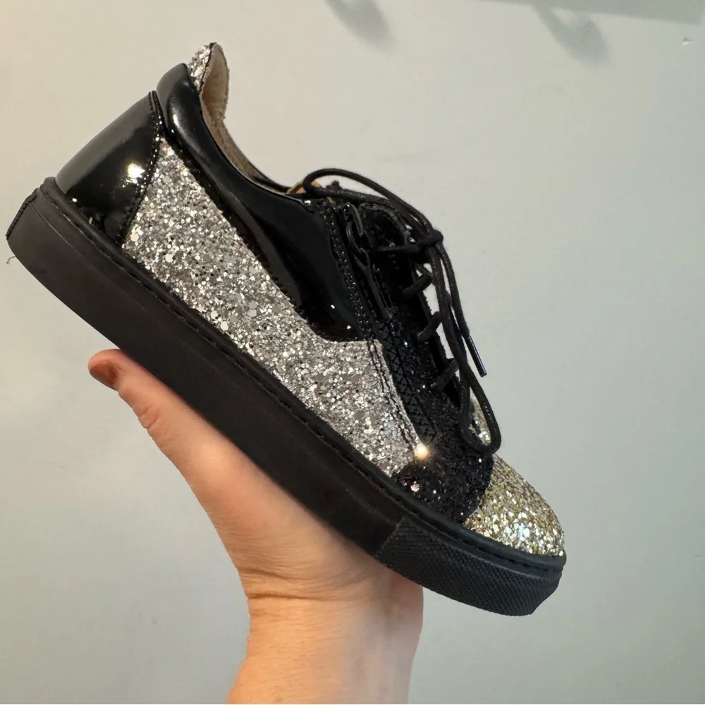 Giuseppe Zanotti Kids Black Gold Glitter Low Top Zipper Sneakers Size‎ 32